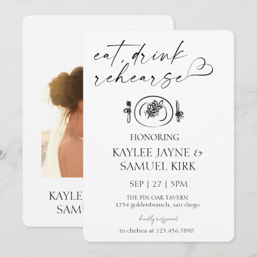 Elegant Rehearsal Dinner Invitation 招待状 (正面/裏面)