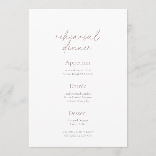 Elegant Rehearsal Dinner Menu – Two-Sided Card 招待状 (正面)