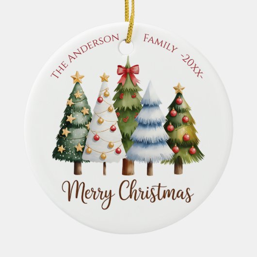 Elegant Reindeer and Christmas Trees セラミックオーナメント (正面)