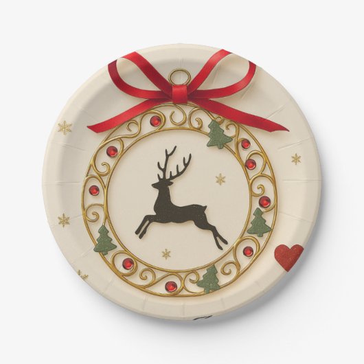 Elegant Reindeer Christmas Party Tableware Plate ペーパープレート (正面)