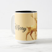 Elegant Reindeer Merry Christmas Beige Holiday Mug ツートーンマグカップ (正面左)