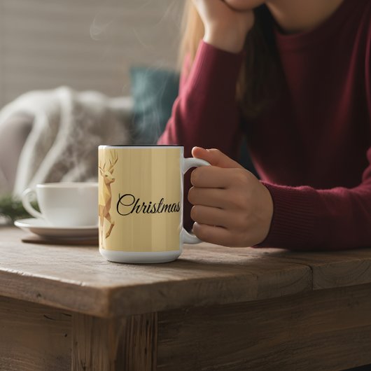 Elegant Reindeer Merry Christmas Beige Holiday Mug ツートーンマグカップ