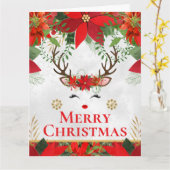 Elegant Reindeer Poinsettia Merry Christmas カード (黄色い花)