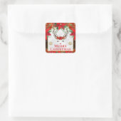 Elegant Reindeer Poinsettia Merry Christmas スクエアシール (バッグ)