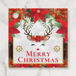 Elegant Reindeer Poinsettia Merry Christmas フェイバータグ