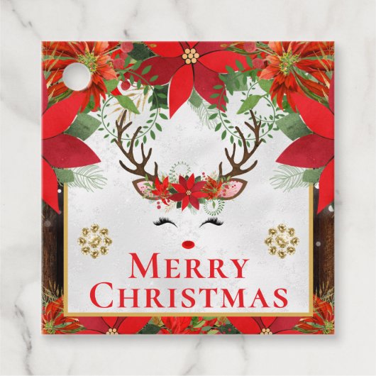 Elegant Reindeer Poinsettia Merry Christmas フェイバータグ (正面)