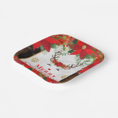 Elegant Reindeer Poinsettia Merry Christmas ペーパープレート (傾斜あり)