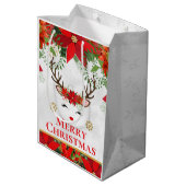 Elegant Reindeer Poinsettia Merry Christmas ミディアムペーパーバッグ (裏面アングル)