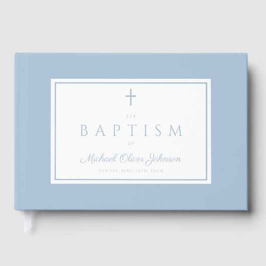 Elegant Religious Baby Blue Boy Baptism ゲストブック (正面)