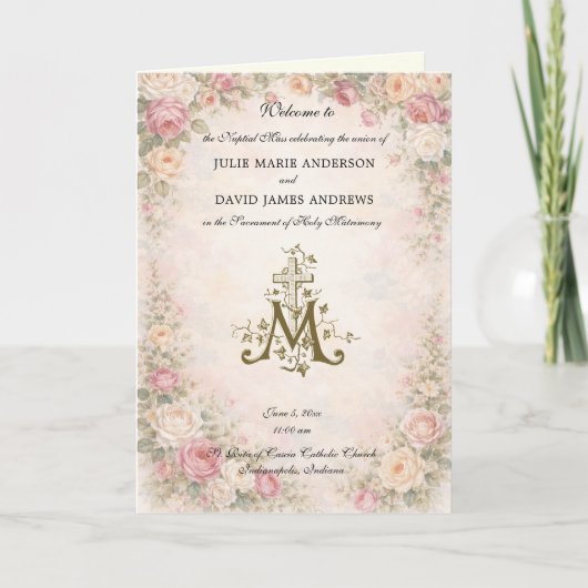 Elegant Religious Catholic Wedding Mass Program カード (正面)