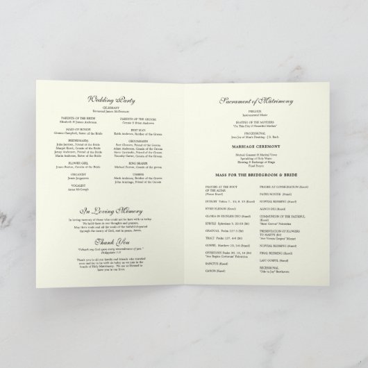 Elegant Religious Catholic Wedding Mass Program カード (内部)