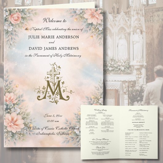 Elegant Religious Catholic Wedding Mass Program カード