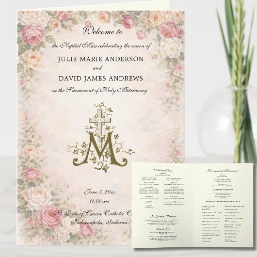 Elegant Religious Catholic Wedding Mass Program カード