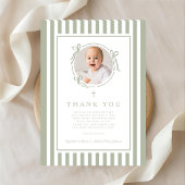 Elegant Religious Sage Green Boy Baptism サンキューカード