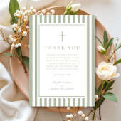 Elegant Religious Sage Green Boy Baptism サンキューカード
