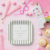 Elegant Religious Sage Green Boy Baptism ペーパープレート (パーティー)