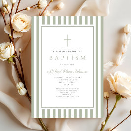 Elegant Religious Sage Green Boy Baptism 招待状