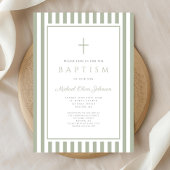 Elegant Religious Sage Green Boy Baptism 招待状