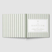 Elegant Religious Sage Green Stripes Baptism ゲストブック (全面)
