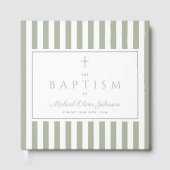 Elegant Religious Sage Green Stripes Baptism ゲストブック (正面)