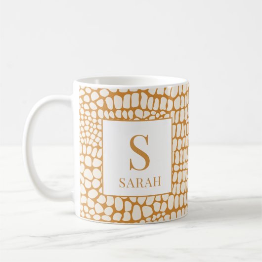 Elegant Reptile Skin Custom Initial Name Mug コーヒーマグカップ (左)