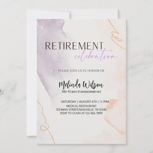 Elegant Retired Nurse Celebration Party 招待状 (正面)