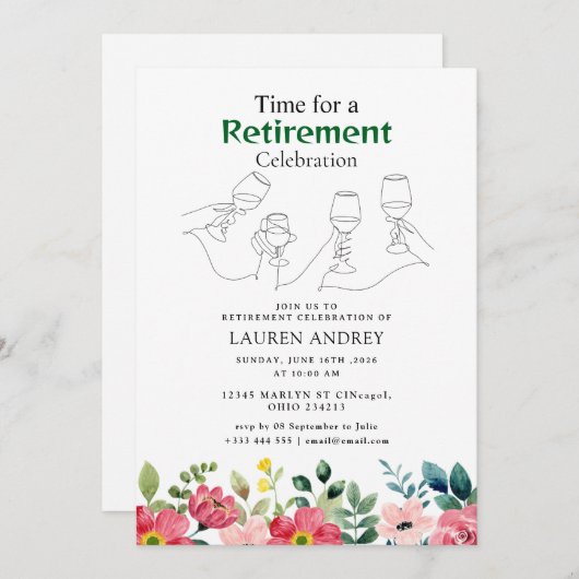 Elegant Retirement Celebration Invitation 招待状 (正面/裏面)