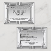 Elegant Retro Art Deco Silver Chrome Metal 名刺 (正面/裏面)