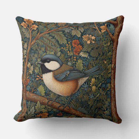 Elegant Retro Art Nouveau woodland bird クッション (正面)