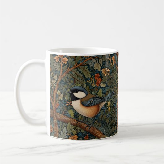 Elegant Retro Art Nouveau woodland bird コーヒーマグカップ (左)
