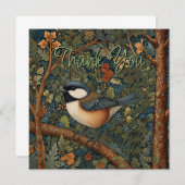 Elegant Retro Art Nouveau woodland bird サンキューカード (正面/裏面)