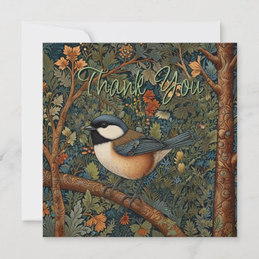 Elegant Retro Art Nouveau woodland bird サンキューカード (正面)