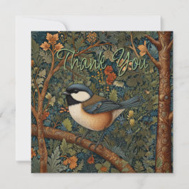 Elegant Retro Art Nouveau woodland bird サンキューカード