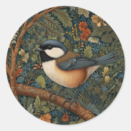 Elegant Retro Art Nouveau woodland bird ラウンドシール
