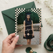 Elegant Retro Checkered Arch Grad Photo Graduation 箔招待状