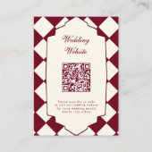 Elegant Retro Checkered Burgundy Wedding エンクロージャーカード (正面)