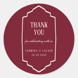 Elegant Retro Checkered Burgundy Wedding ラウンドシール
