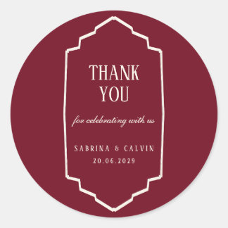 Elegant Retro Checkered Burgundy Wedding ラウンドシール