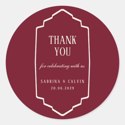 Elegant Retro Checkered Burgundy Wedding ラウンドシール (正面)
