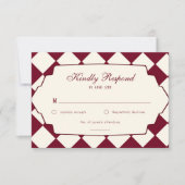 Elegant Retro Checkered Burgundy Wedding 出欠カード (正面)