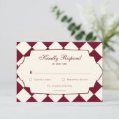 Elegant Retro Checkered Burgundy Wedding 出欠カード (スタンド正面)