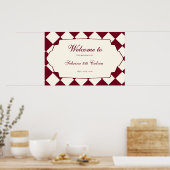 Elegant Retro Checkered Burgundy Wedding Welcome ポスター (キッチン)