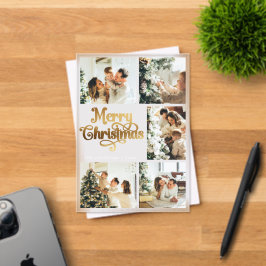 Elegant Retro Faux Gold Family Christmas Card アクリル招待状