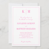 Elegant Retro Hot Pink Monogram Wedding  招待状 (正面)