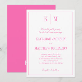 Elegant Retro Hot Pink Monogram Wedding  招待状