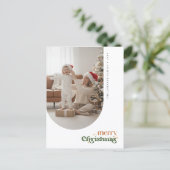 Elegant Retro Script Family Photo Wish Christmas ポストカード (スタンド正面)