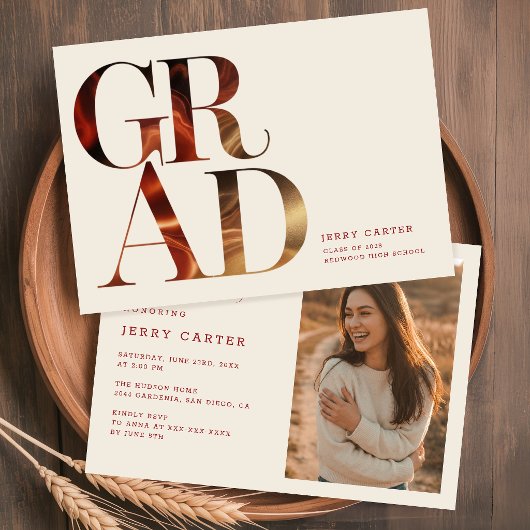 Elegant Retro Script Grad Photo Graduation 招待状