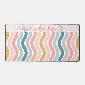 Elegant Retro Wavy Stripes Personalized Desk Mat デスクマット