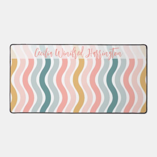 Elegant Retro Wavy Stripes Personalized Desk Mat デスクマット (正面)