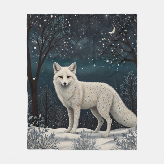 Elegant retro white winter fox フリースブランケット (正面)